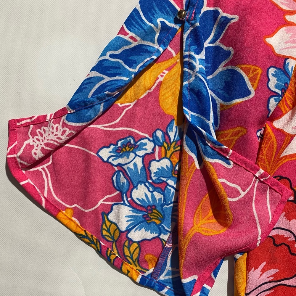 NEW Petite SIze PM Ruby Rd. Bright Blooms 3/4 Sleeve Floral Geo Print Blouse $65 - Picture 6 of 11